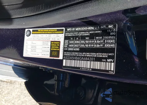 2016 Mercedes-Benz Gle 350 4Matic from USA, damaged, VIN 4JGDA5HB6GA684201